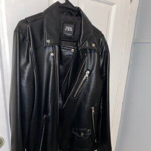 Zara Black Biker LeatherJacket Men Size M